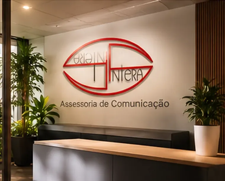 Logomarca da Intera aplicada em parede de recepção