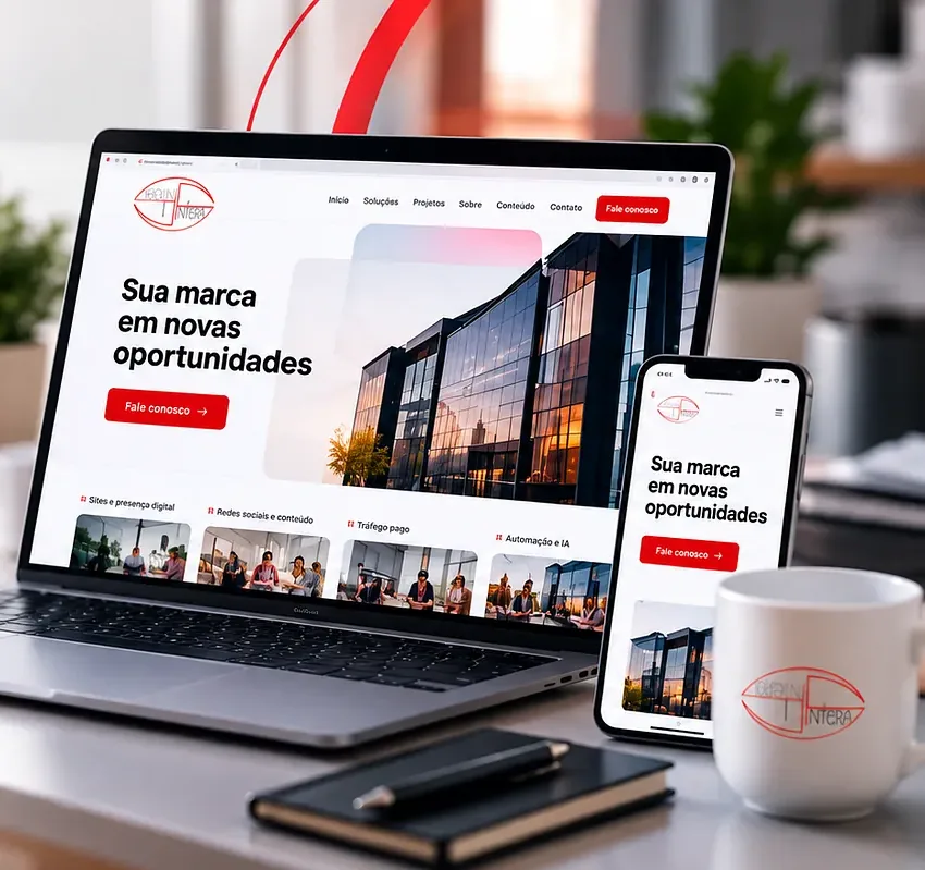 Site responsivo em notebook e celular